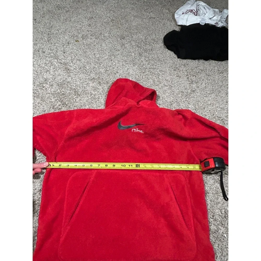 Vintage Y2K Nike Fleece Hoodie‎ Pullover Red Embroidered Logo Sweatshirt Mens L